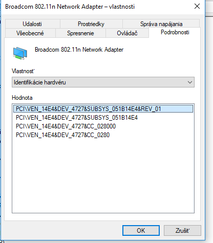 Ovládač na wifi kartu Broadcom 802.11n Network Adapter
